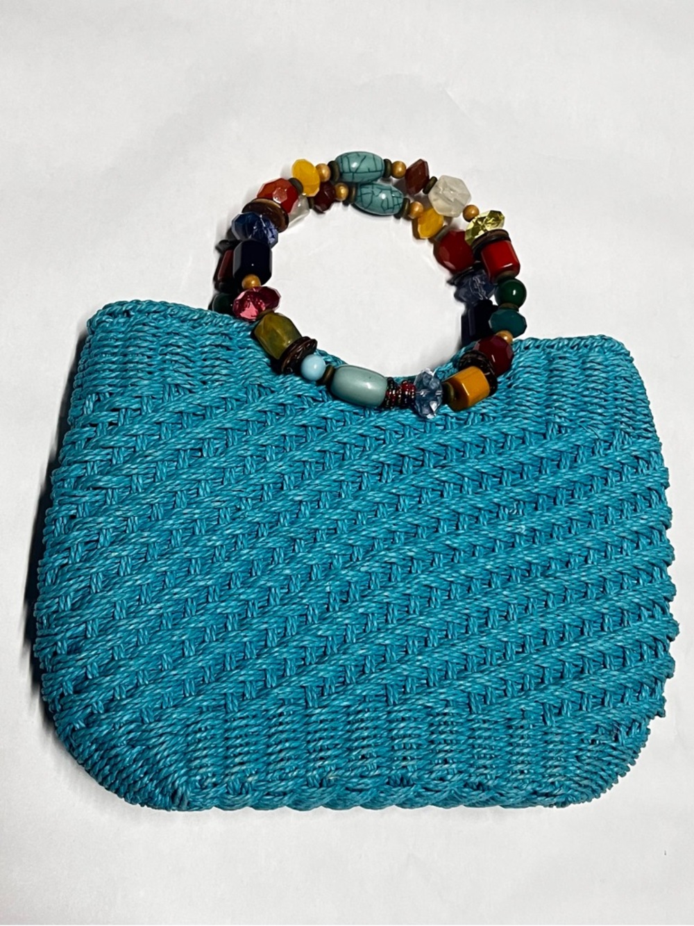 Handwoven Turquoise Beaded Handle Women’s Bag